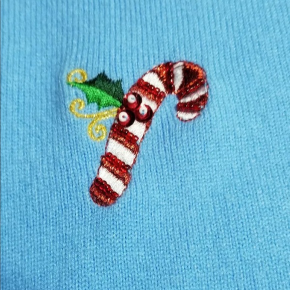 Wish For Joy Sky Candy Canes Blue Holiday Button Down Cardigan Sweater Large - Picture 3 of 7